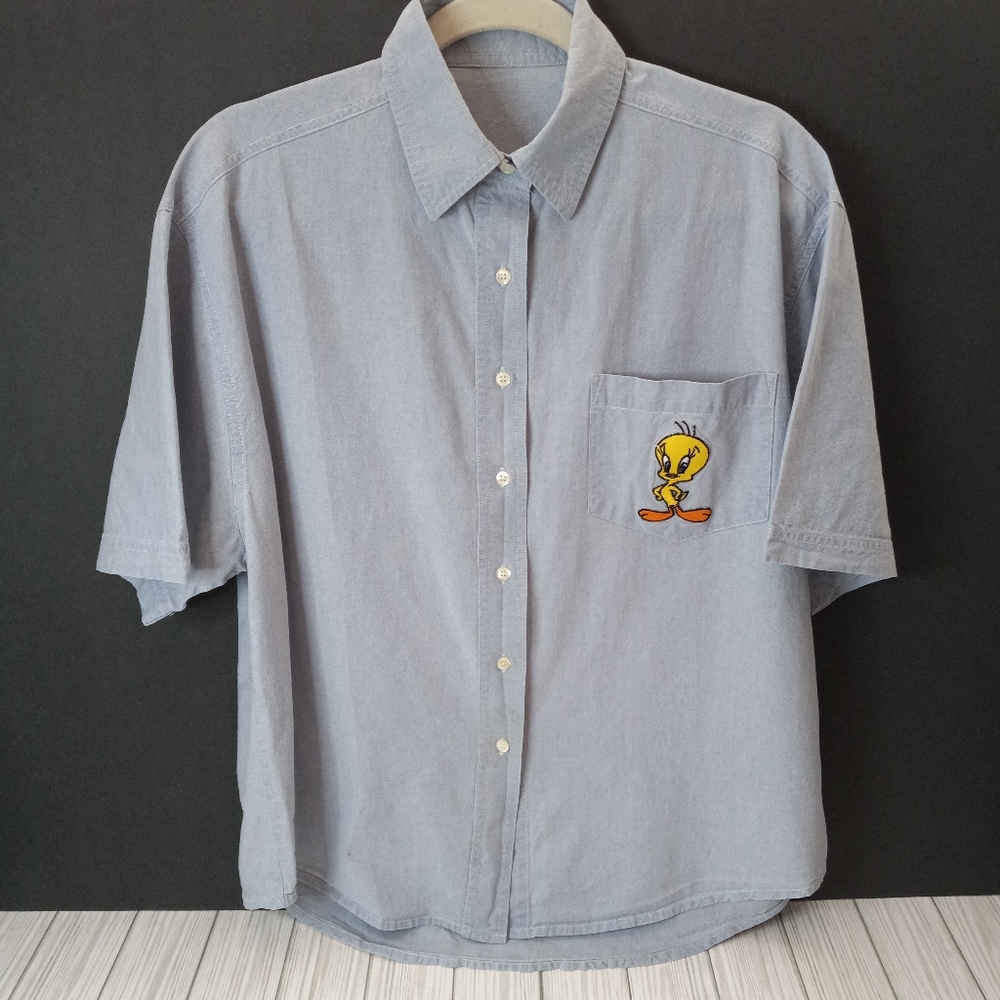 Vintage Looney Tunes Tweety Bird, Speedy Gonzales & Daffy Duck Chambray Shirt